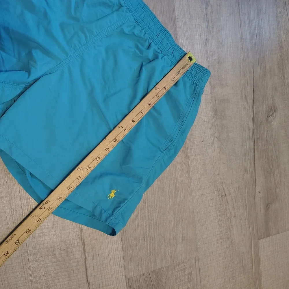 Polo Ralph Lauren Mens Turquoise Blue Swim Trunks Yellow Pony Logo Shorts L